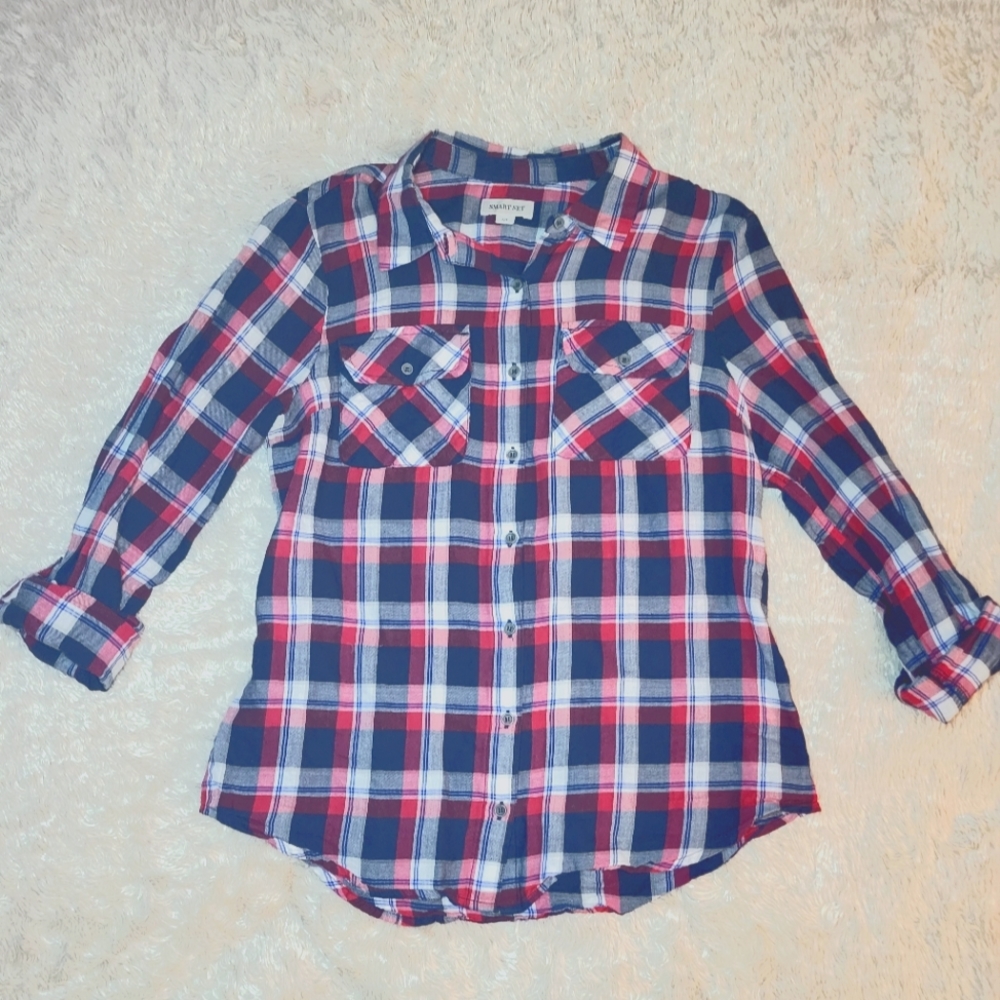 Smart Set Plaid Button-down Shirt; Size S